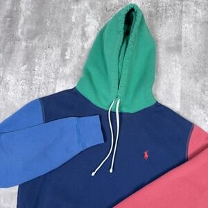 Polo Ralph Lauren Color Block Hoodie Mens Small Blue Red Preppy Logo Designer